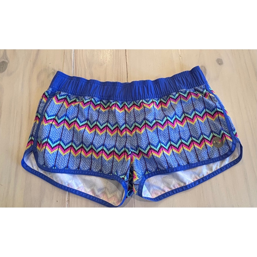 Roxy Girls Blue Chevron Board Shorts Swim Trunks Size Medium Surfer Beach EUC